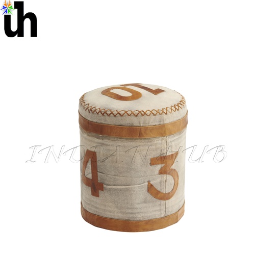 Round Stool Canvas And Leather Dimension(L*W*H): (In Cm) H 45 D 36