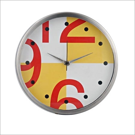 Corporate Wall Clock - Metal & Plastic, 10-12 Inch, Round Shape | Available in Yellow, Red, White, and Silver with Custom Designs