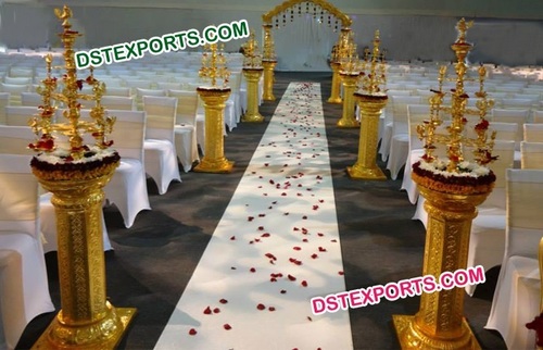 Golden Decorated Wedding Aisleway Pillars