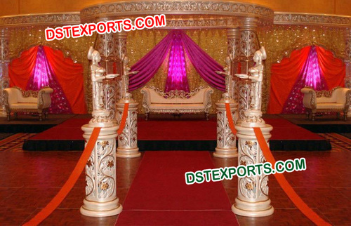 White Golden Fiber Carved Crystal Mandap