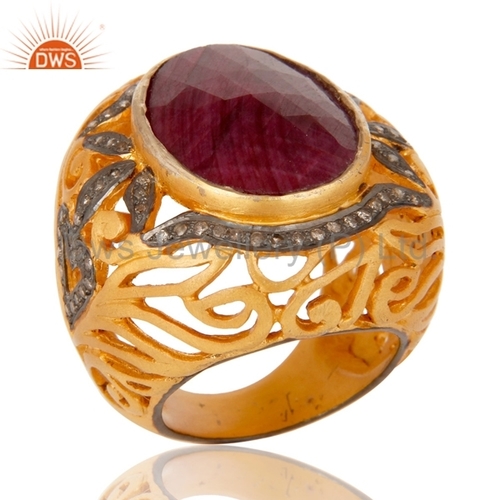 Natural Ruby Pave Diamond Engagement Ring