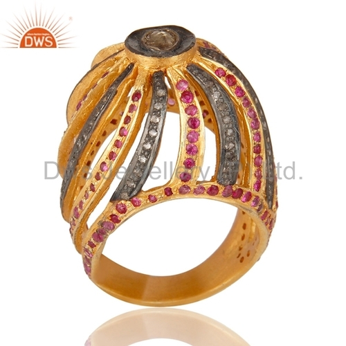 Natural Ruby Gemstone Diamond Wedding Ring
