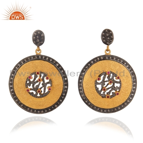 Pave Diamond Ruby Gemstone Designer Earrings