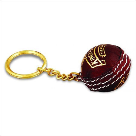 Cricket Ball Shape Keychain - Metal, Eye-Catching Red and Golden Design | Sport-Themed Souvenir, Perfect for Keys and Promotional Use