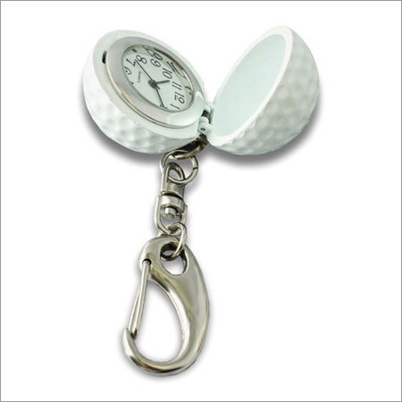 Golf Shape Clock Keychain - Plastic Material Adjustable Sizes Silver and White Colors with Glossy Finish & Intricate Design for Gifting