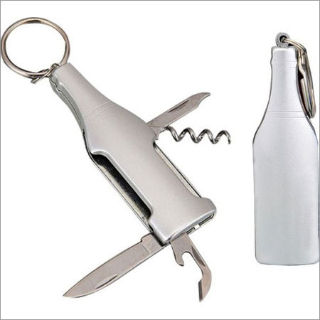 Wine Bottle Shape Keychain - Metal, Silver Plating | Personalized Engraving Options, Ideal for Promotions