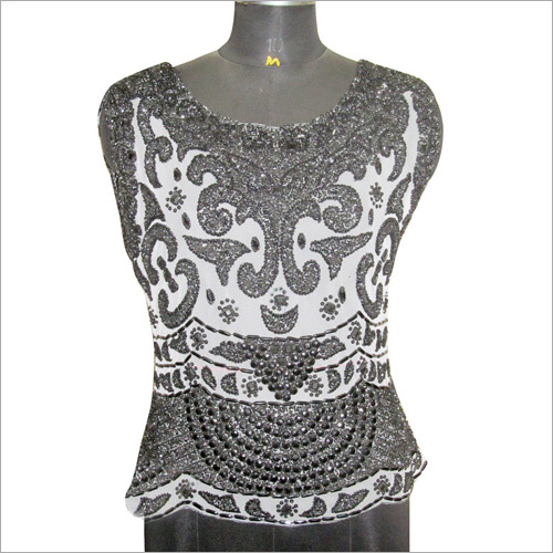 Ladies Party Wear Top - Nylon Net, Available in Sizes S-XXL , Black and White Colors, Breathable and Dry Clean Only, Sleeveless with Beaded Pattern