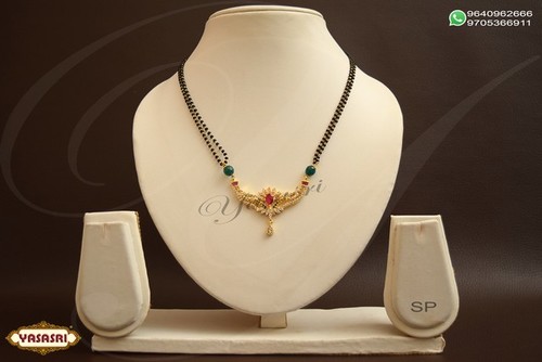 Ladies Gold Mangalsutra - 3.5mm Thickness, 5-15g Weight | Unique Black Bits with Ruby Accents, Ideal for Gifting and Party Occasions