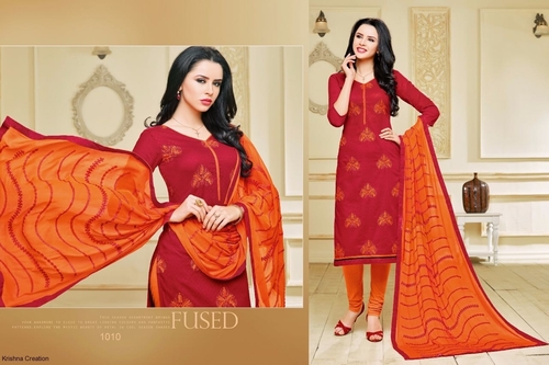 Red Cotton Dress Material
