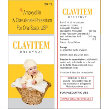 Clavitem Dry Syrup - Amoxicillin 200mg, Clavulanic Acid 28.5mg | Penicillin-Type Antibiotic for Bacterial Infections
