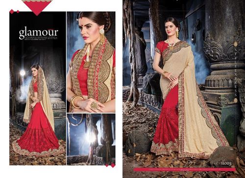 Red & Beige Embroidery Border Designer Saree