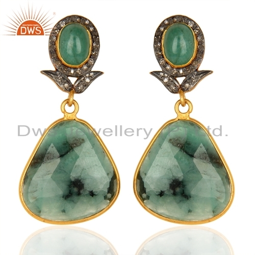Emerald Gemstone Diamond Earrings Jewelry