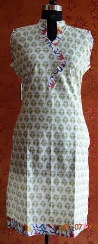 White Hand Block Printed Cotton Kurta