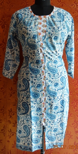 White Hand Block Printed Cotton  Kurta