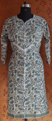 White Hand Block Printed Cotton Kurta