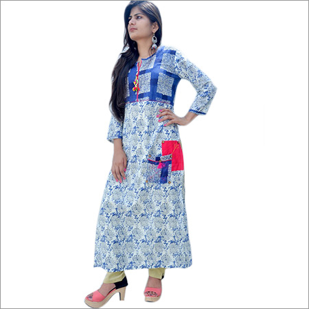 Ladies Designer Print Cotton Kurtis