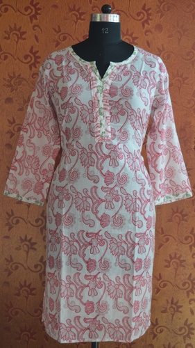 White Hand Block Printed Cotton Kurta
