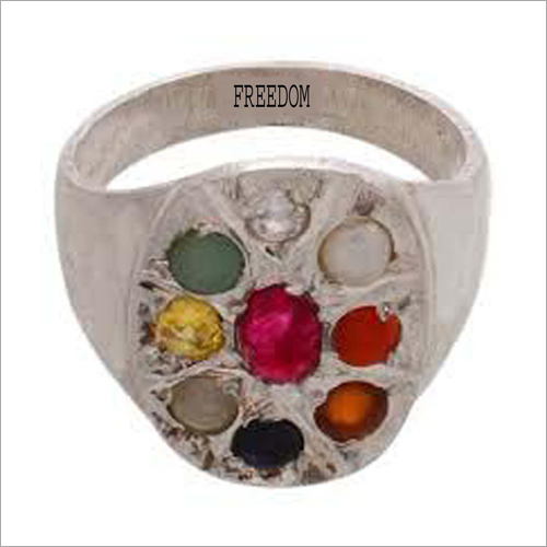 Round Silver Navaratna Ring