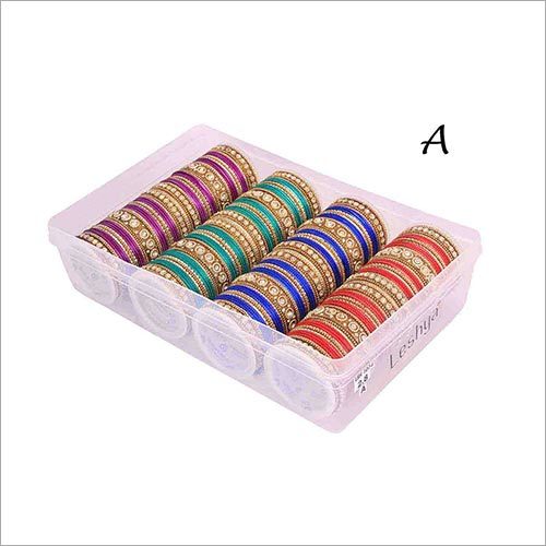 Stone Studded Colored Aluminum Bangle Set