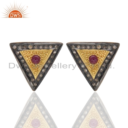 प्राकृतिक रूबी प्रशस्त हीरे की स्टड बाली