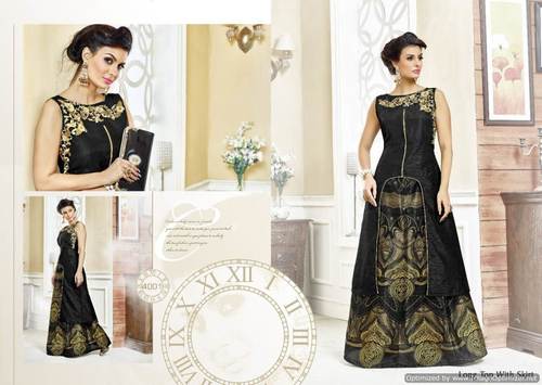 Designer Kurti - Heavy Banglory Silk with Embroidery & Faux Georgette Skirt | Sleeveless, Pink, Ethnic Wear, Quick Dry, Washable, Size L