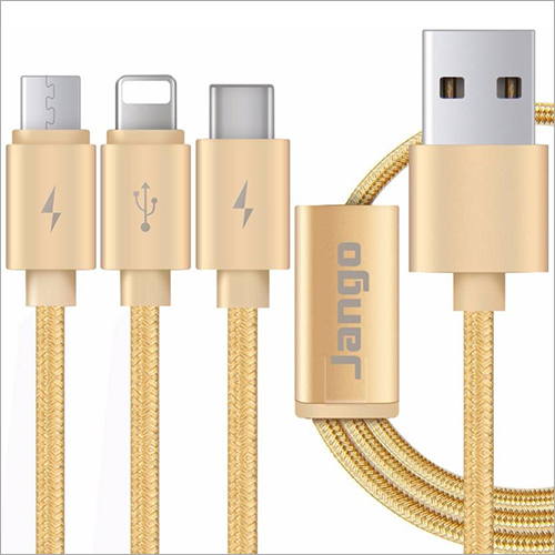 Jango All Rounder 3 in 1 Micro Type-C Lightning Charging USB Cable (Gold)
