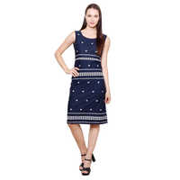 Women's Cotton Printed A-line Dress - Cotton, Midi Length, Sleeveless, Round Neck | Chic Style For Dinner And Casual Outings