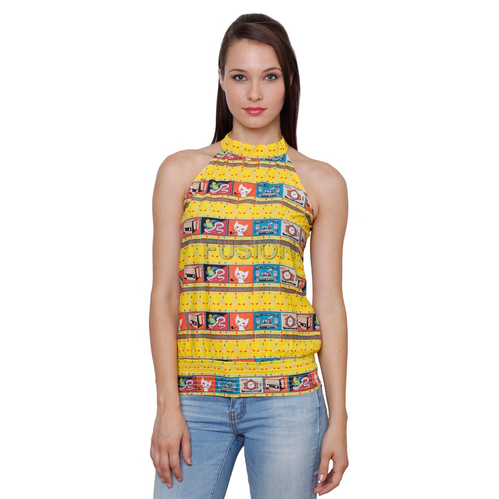 Womens Casual Printed Halter Neck Cotton Top By Fusion Mela