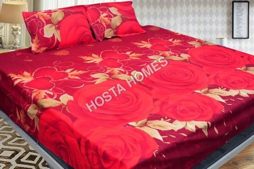 Poly Cotton Red Floral Printed Bed Sheet