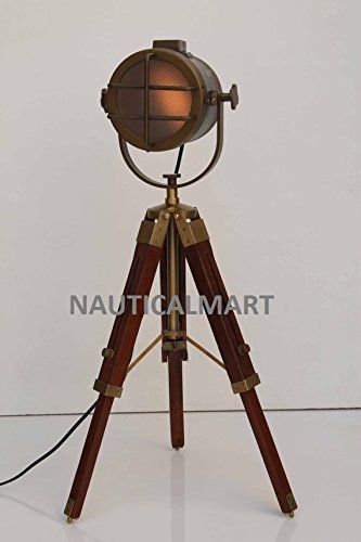 1950'S ELEGANT VINTAGE SPOTLIGHT MODEL FLOOR LAMP WOODEN TRIPOD STAND BY NAUTICALMART