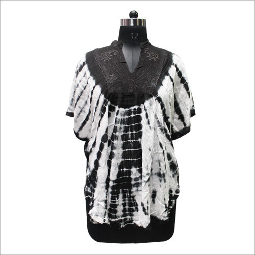 Black And White Tie Die Cotton Short Kaftan
