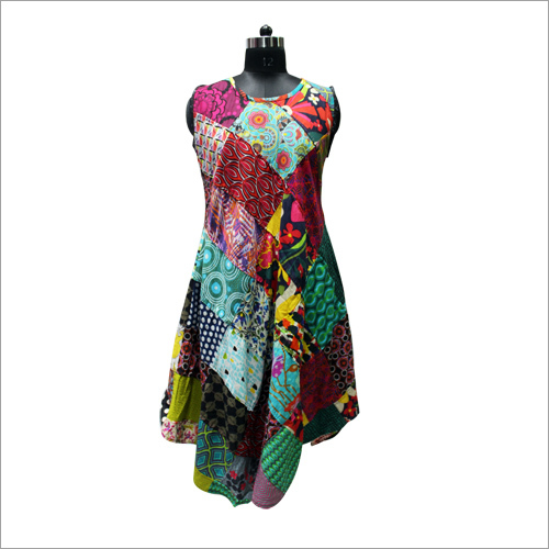 Printed Ladies Patchwork Sleeveless Umbrella Dress