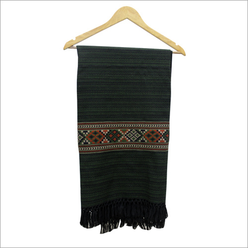 Kullu Shawl - Merino & Angora Wool Blend 70x180 cm Black | Soft Lightweight Unisex Skin-Friendly Geometric Fringe Design