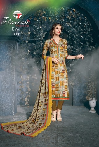 Cotton dress materials floreon trends eva with chiffon dupatta