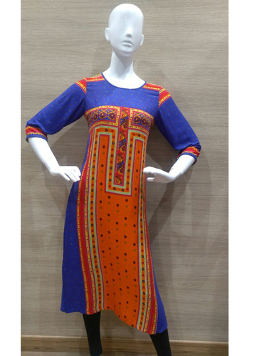 Multi Purple Orange Print Long Kurti