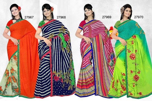 Badri Ki Dulhaniya - Georgette Printed Fabric with Border | 10 Vibrant Colors