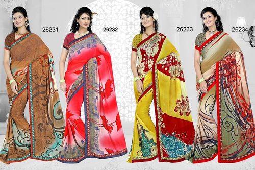 Cashless - Georgette | Weight Spray Print with Lace Border, Available in 10 Colors