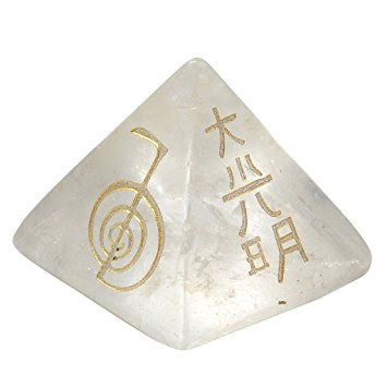 Reiki Usui Pyramid - Clear Quartz, 2-3 Inches, White | Usui Symbols Engraving, Energy Focus, Stress Relief, Meditation Aid