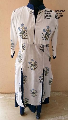 Jaipuri Kurtis - Cotton Fabric, 1346.2 mm Length, 3-4th Sleeves | Modern Printed Design, Casual to Ethnic & Party Wear for Girls