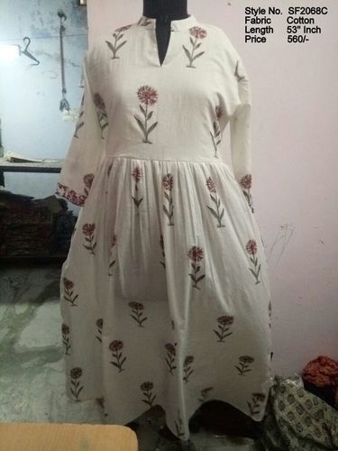 Jaipuri Kurtis - Cotton Fabric, 1346.2 mm Length | Girls' 3-4th Sleeve, Modern Printed Design for Casual, Ethnic, and Party Wear in Sizes M, L, XL, XXL