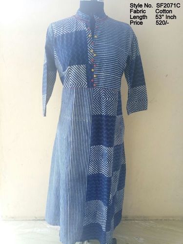 Jaipuri Kurtis - Cotton Fabric 1346.2mm Length, Printed Pattern, 3-4th Sleeve, Casual & Ethnic Styles for Girls