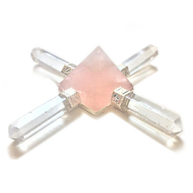 Pyramid Generator - Rose Quartz & Clear Quartz, 50x50 mm, Pink | Energy Focus, Stress Relief, Spiritual Growth