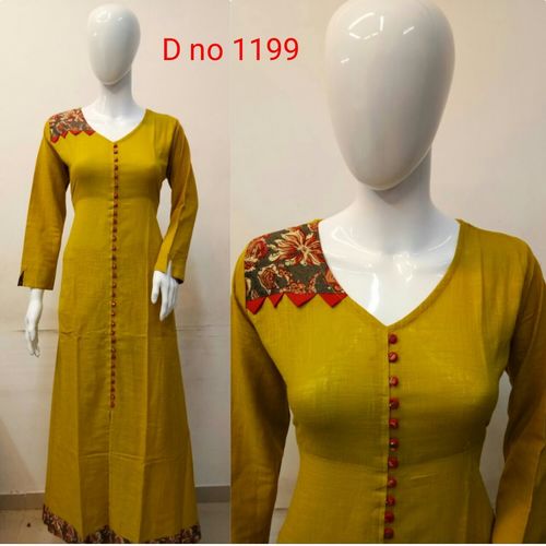 Party Wear Kurtis Yellow Color A Line Kurti - Material: Rayon