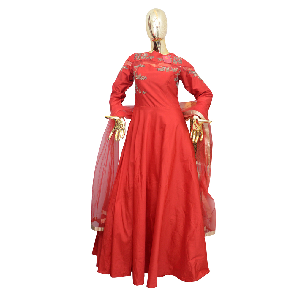 Red Ladies Party Wear Gown With Duppata