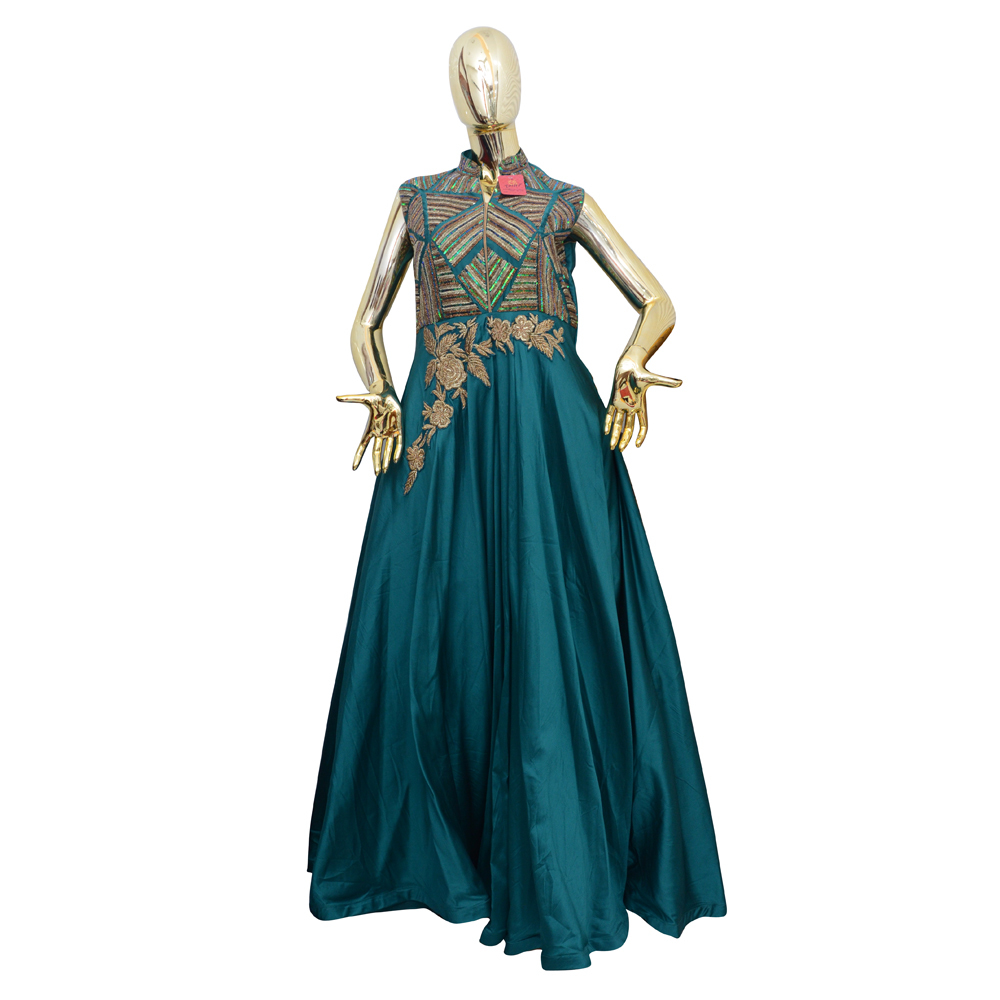 Sea Blue Triangle Cutdana Ladies Gown