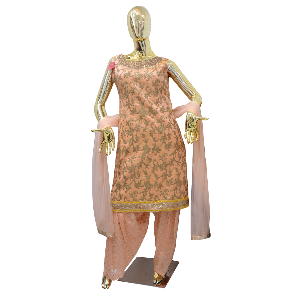 Light Pink Ladies Gold Zari Patiala Salwar Suits