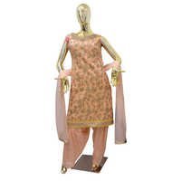 Light Pink Ladies Gold Zari Patiala Salwar Suits