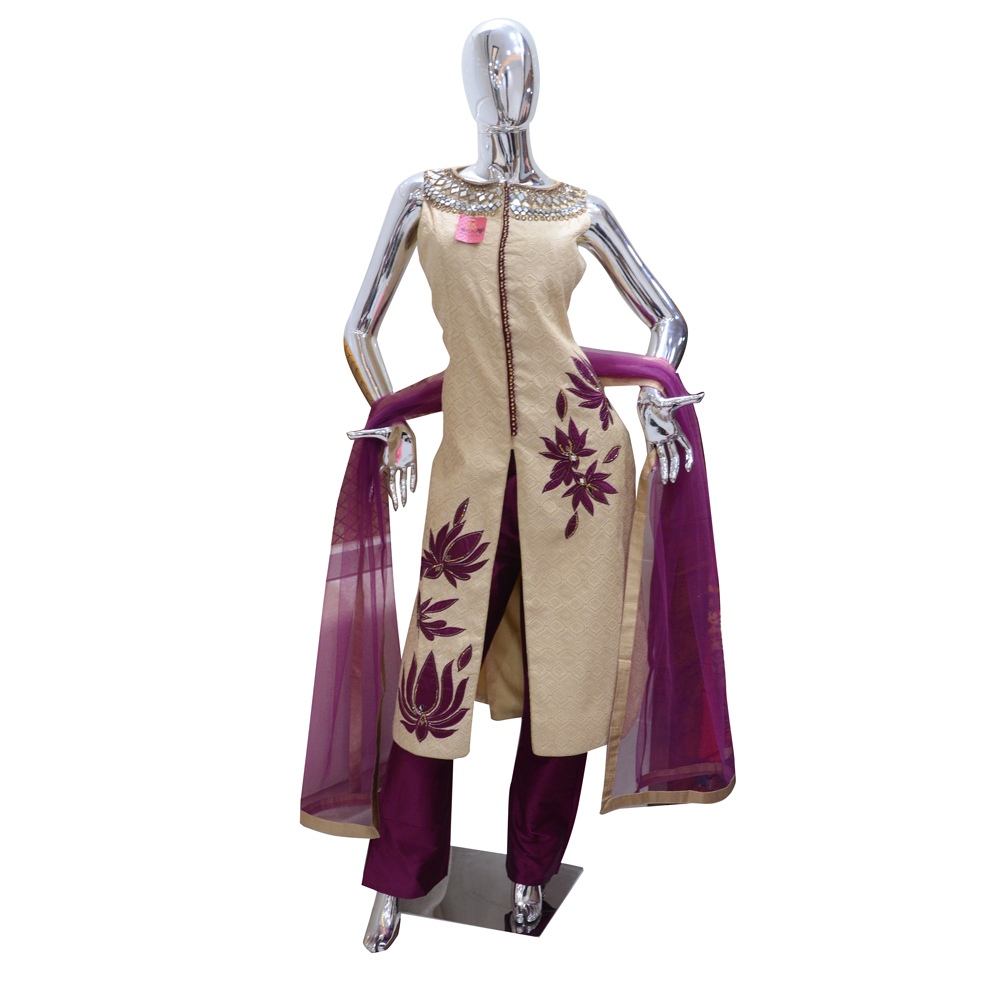 Cream With Purple Kamal Ghera Ladies Suits