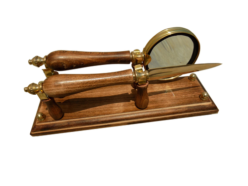 Wooden Magnifying Glass & Letter Opener with Flat Stand