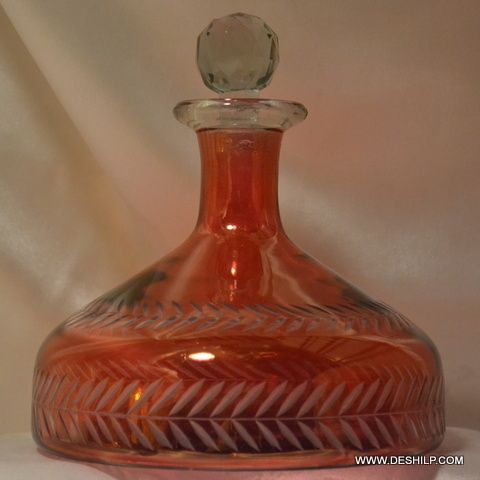 Red Vintage Hand Painted Silver Overlay Purple Cruet Glass Decanter Stopper Scenery